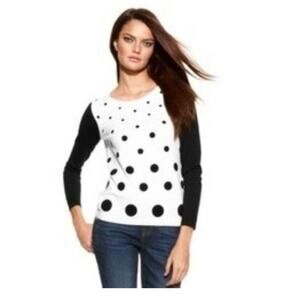 INC BEADED BLACK CIRCLES CREAM SWEATER SZ M